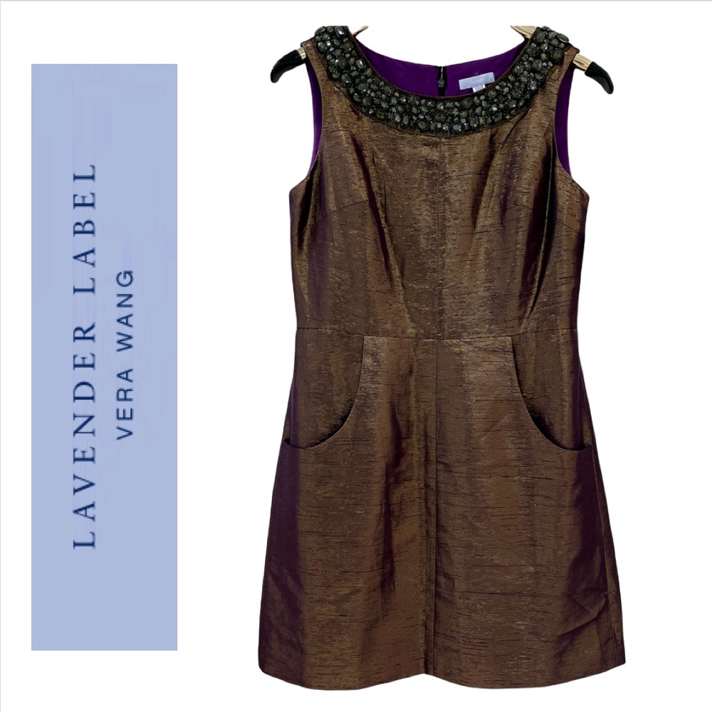 VERA WANG LAVENDER LABEL {8} Dress Metallic Crystals Beading - Picture 1 of 13
